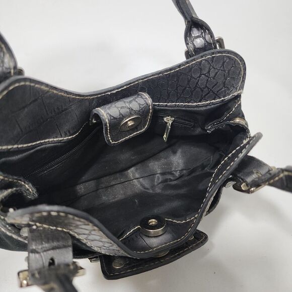 Guess Vintage Black Logo Mini Shoulder Bag Silver G Buckle Croc Embossed Y2K - Picture 10 of 13